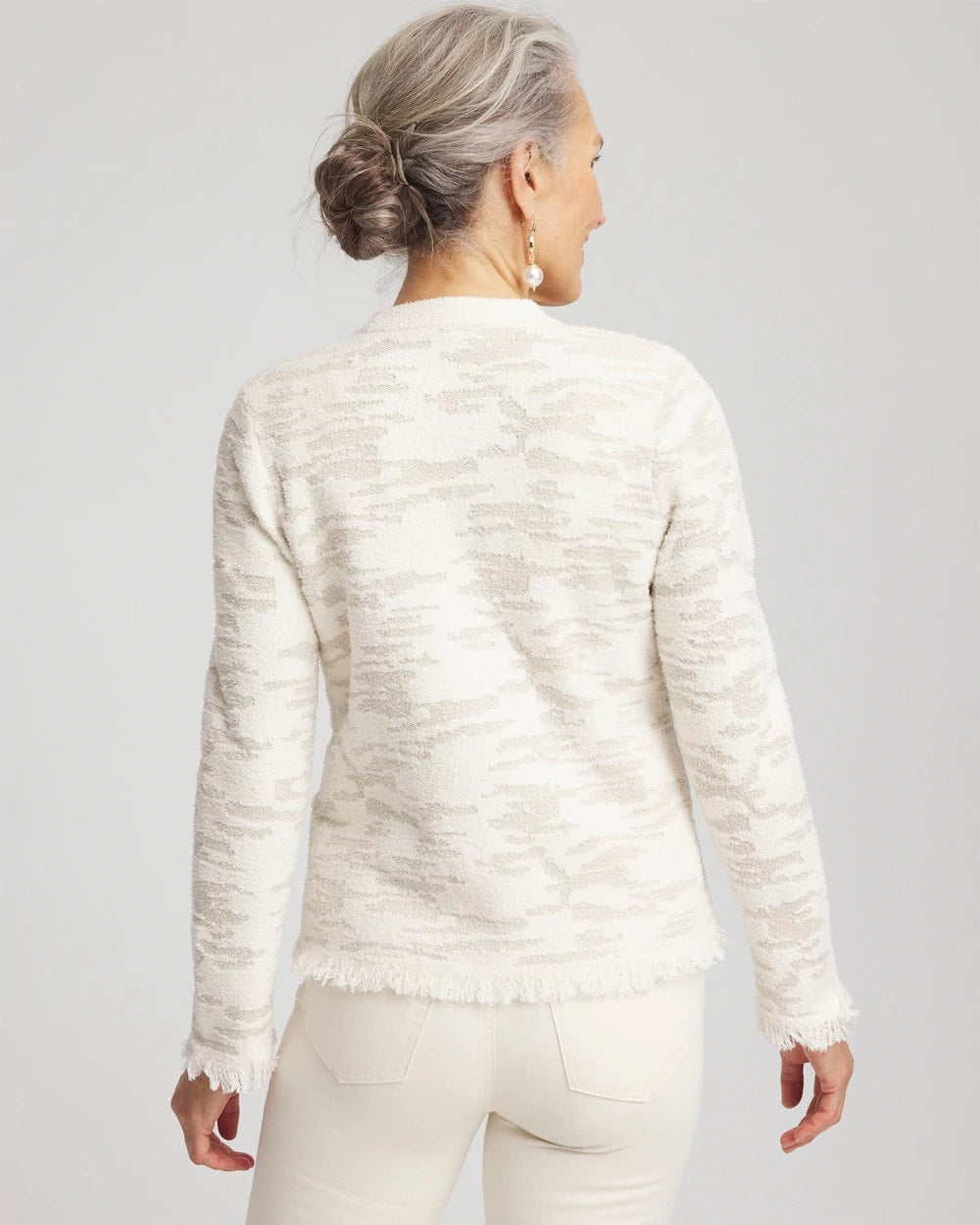 Chico's Essential - Fringe Textured V-Neck Cardigan English Cream
