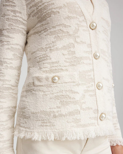 Chico's Essential - Fringe Textured V-Neck Cardigan English Cream
