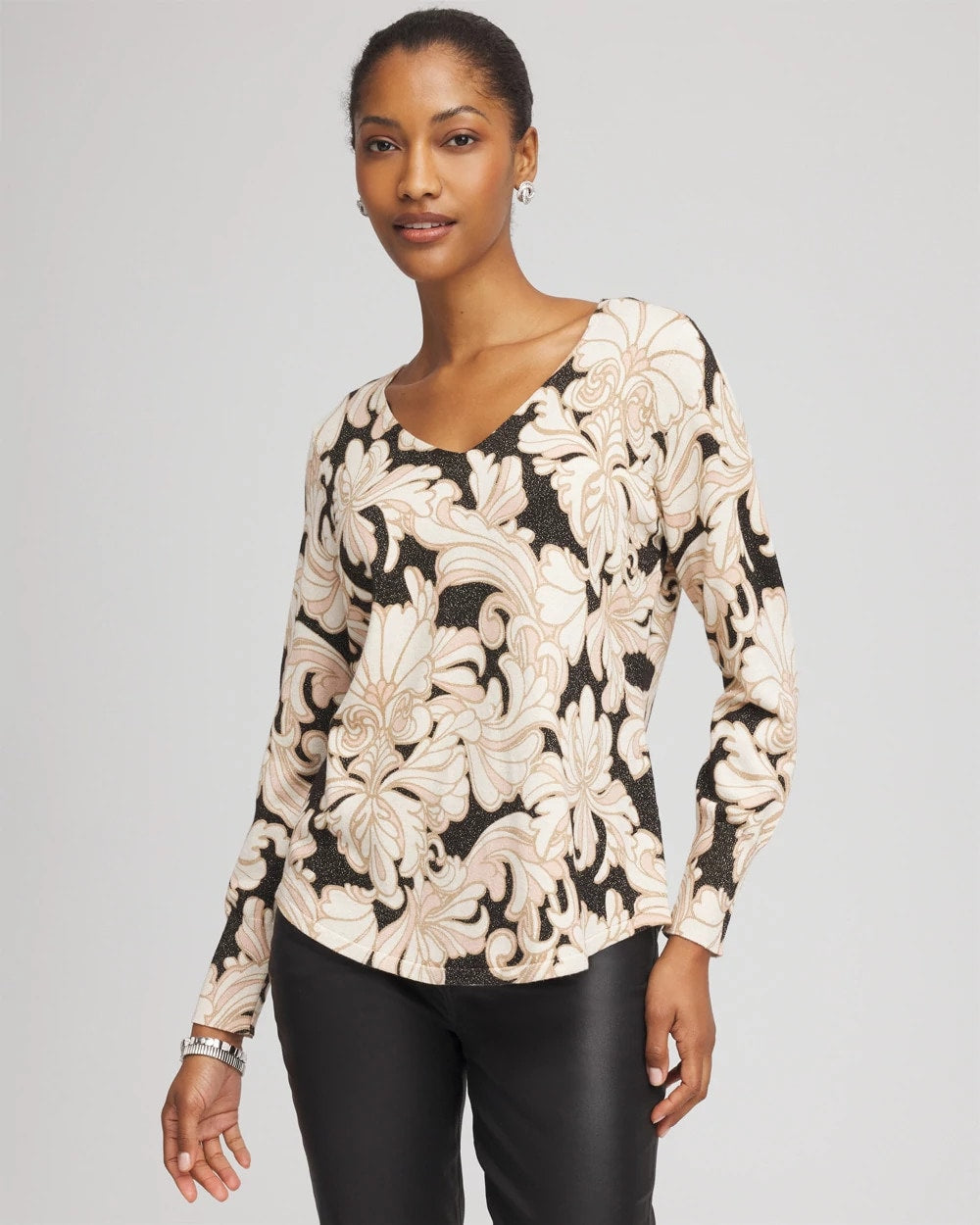 Chico's Classic - Ella Metallic V-Neck Sweater Purple Royale