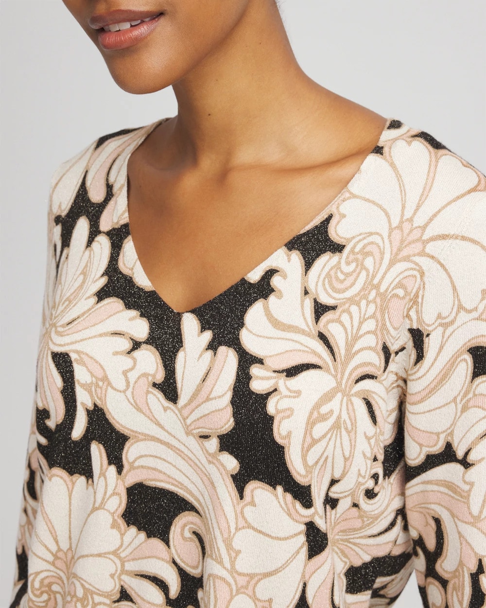 Chico's Classic - Ella Metallic V-Neck Sweater Purple Royale