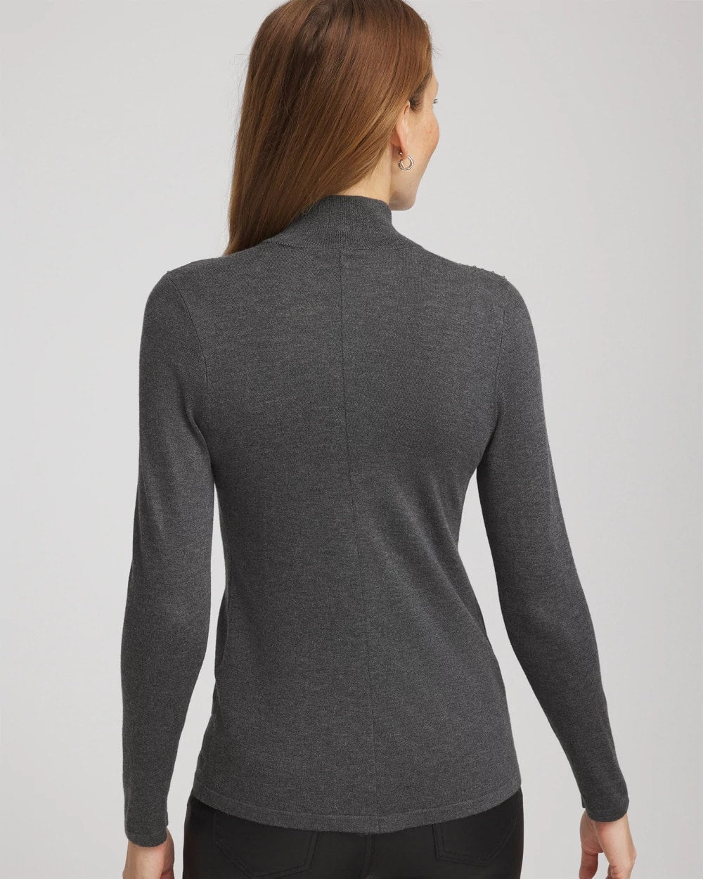 Chico's Essential - Ella Rhinestone Mockneck Sweater Graphite Gray