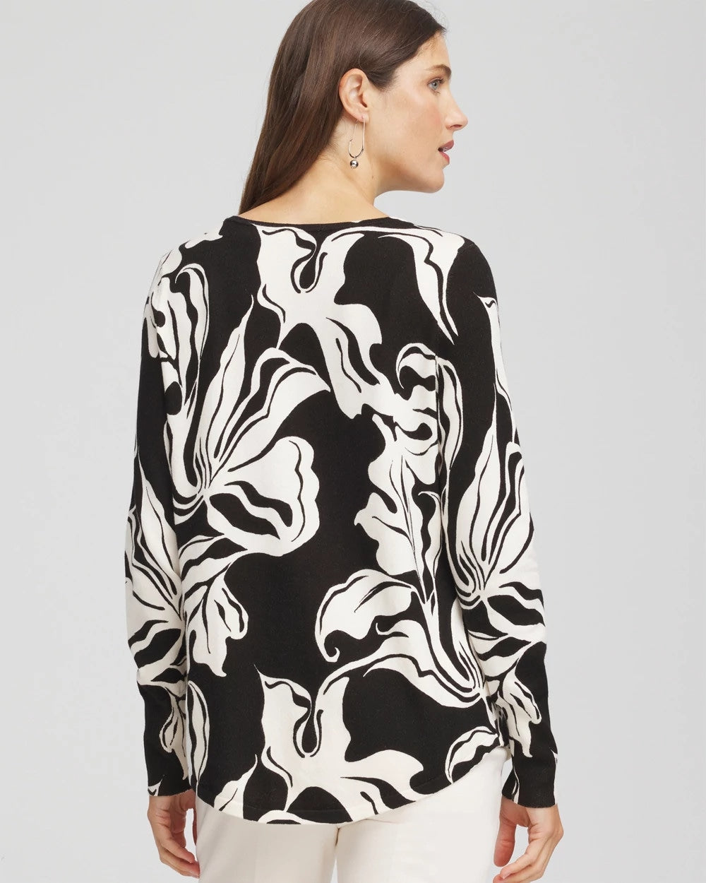 Chico's Popular - Ella Printed V-Neck Sweater Black