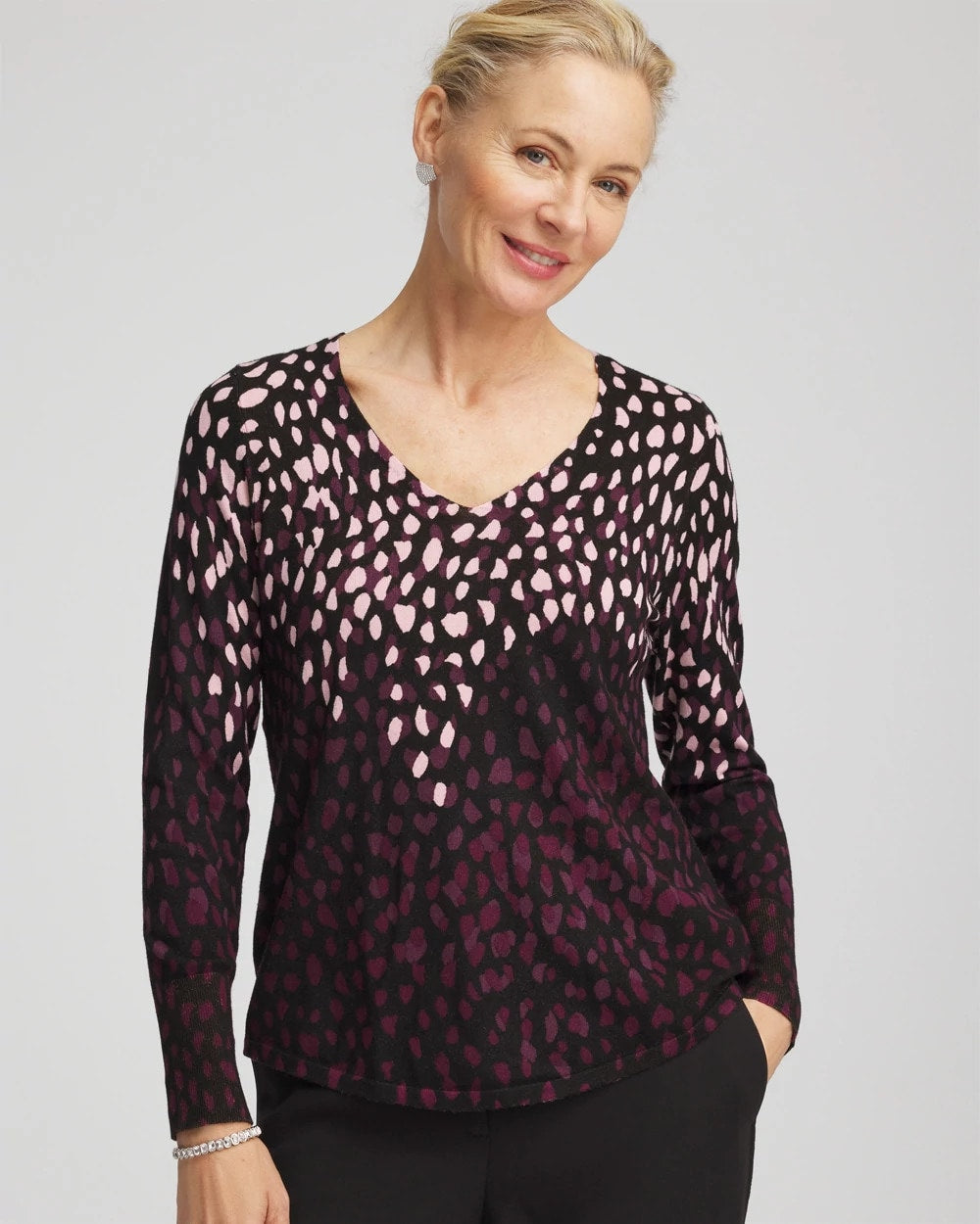 Chico's Special Offer - Ella Printed V-Neck Sweater Black