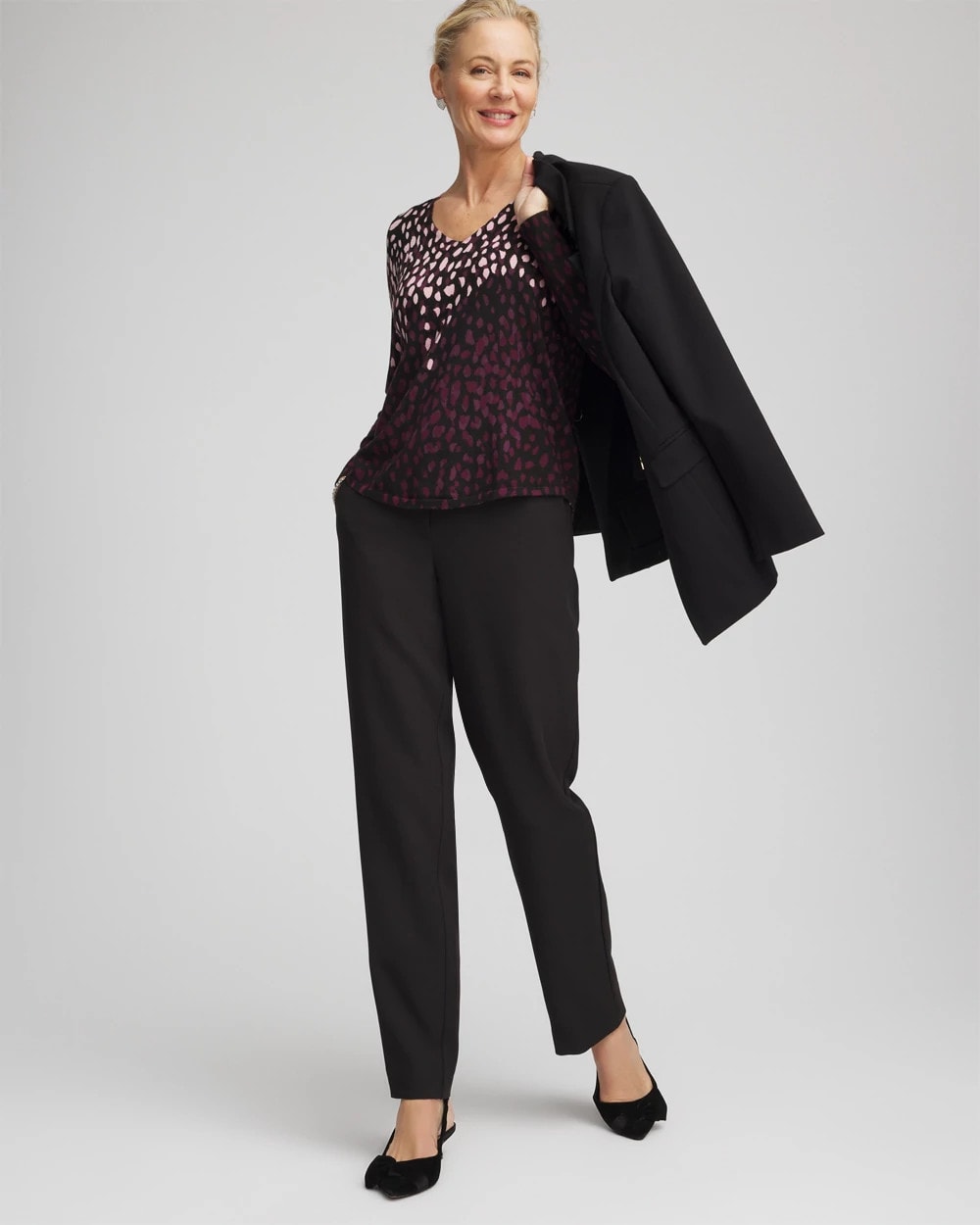 Chico's Special Offer - Ella Printed V-Neck Sweater Black
