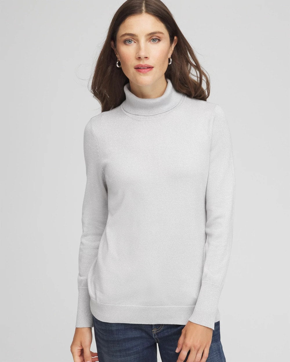 Chico's Deals - Metallic Turtleneck Pullover Sweaters Silver Glitter
