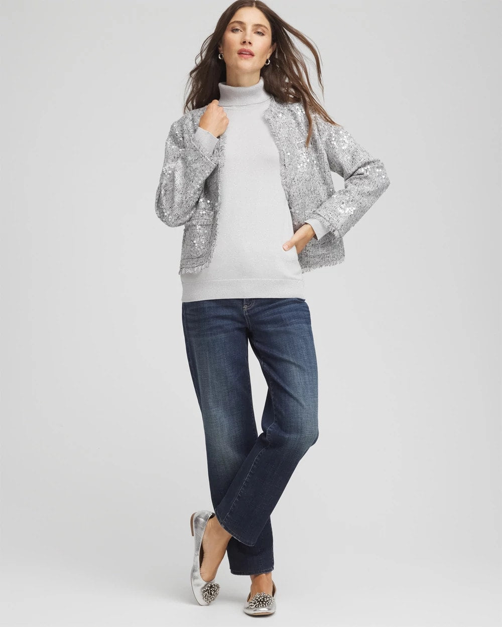 Chico's Deals - Metallic Turtleneck Pullover Sweaters Silver Glitter