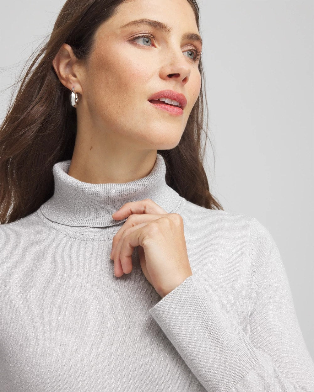 Chico's Deals - Metallic Turtleneck Pullover Sweaters Silver Glitter