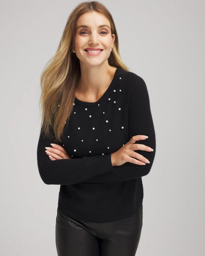 Chico's Best Seller - Embellished Cashmere Pullover Sweater Black