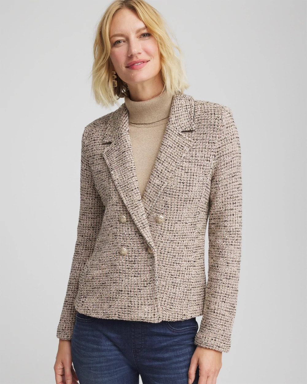 Chico's Premium - Double Breasted Tweed Blazer Smokey Taupe