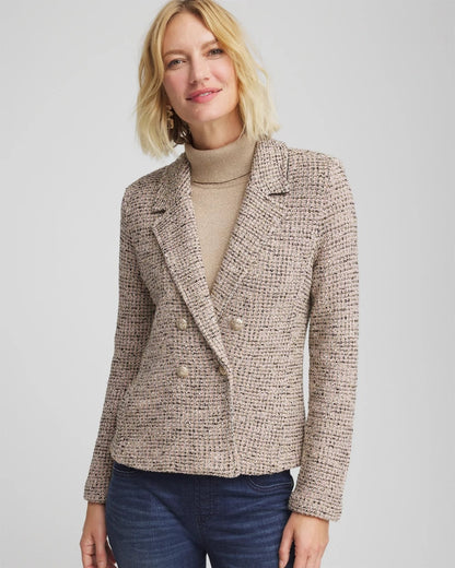 Chico's Premium - Double Breasted Tweed Blazer Smokey Taupe