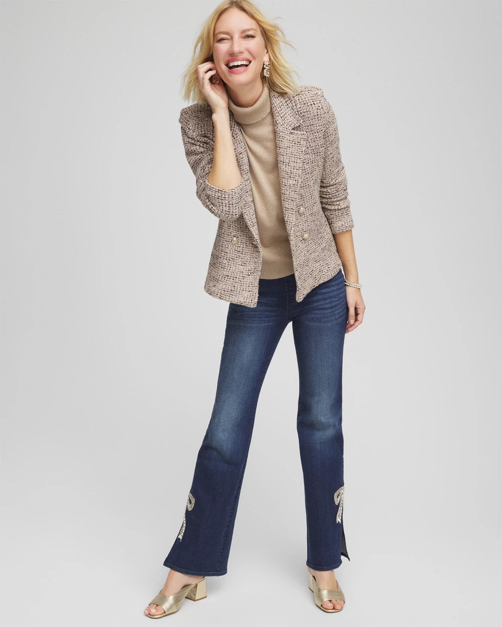 Chico's Premium - Double Breasted Tweed Blazer Smokey Taupe