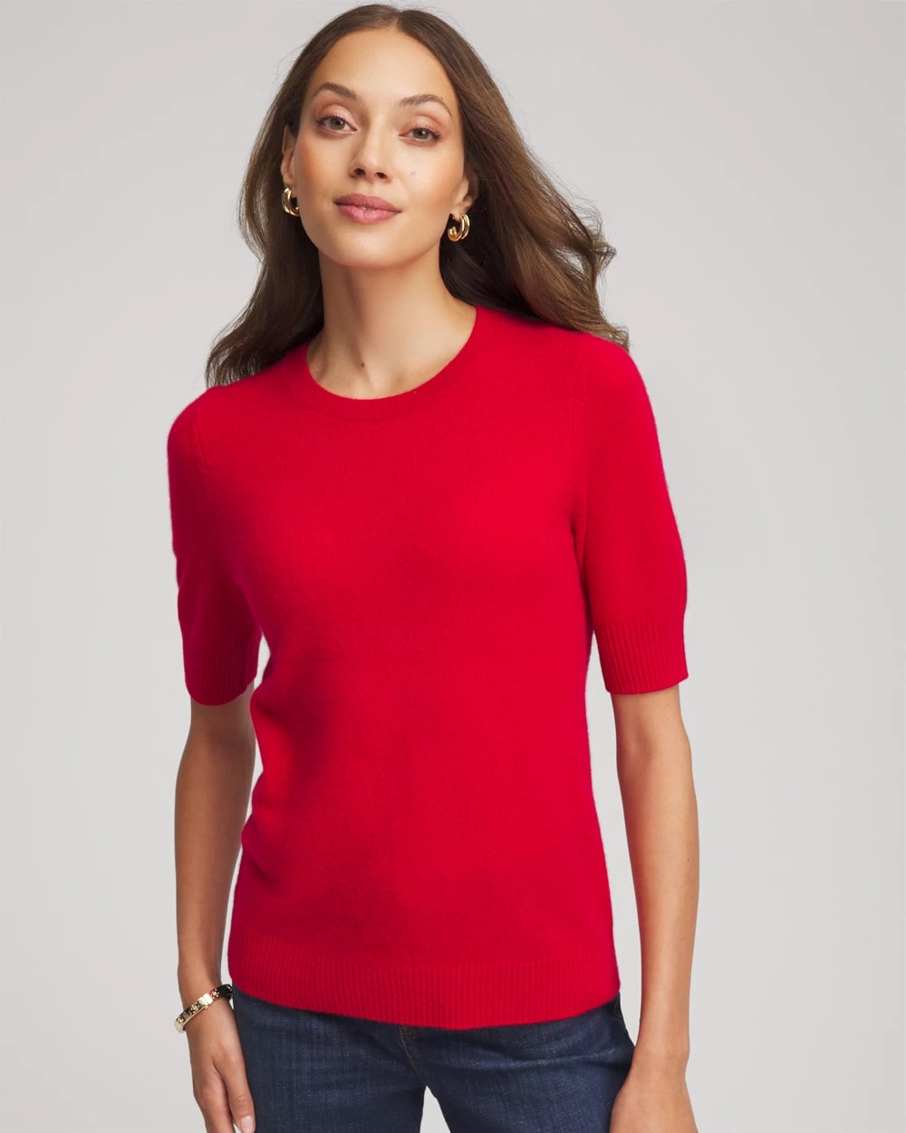 Chico's Sale - Crewneck Cashmere Pullover Sweater Red