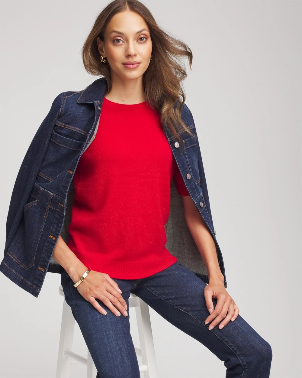 Chico's Sale - Crewneck Cashmere Pullover Sweater Red