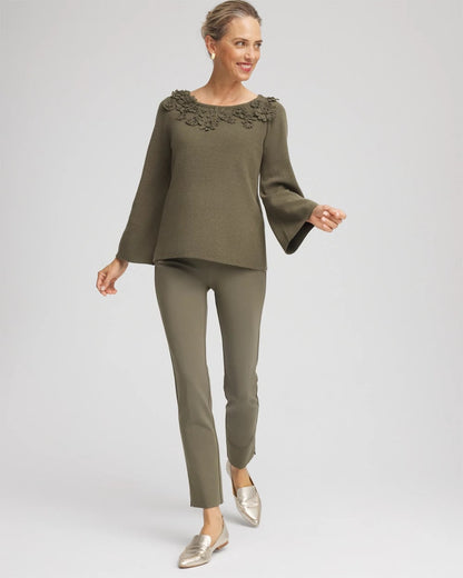 Chico's Smart Buy - Appliqué Flared-Sleeve Sweater Nettle Leaf