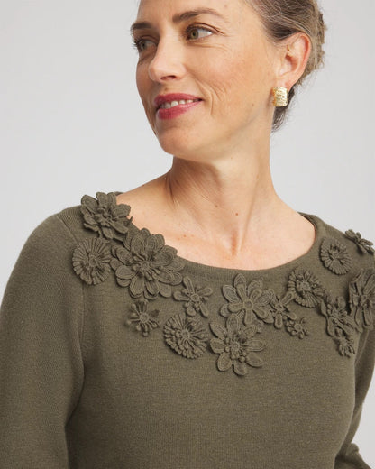 Chico's Smart Buy - Appliqué Flared-Sleeve Sweater Nettle Leaf