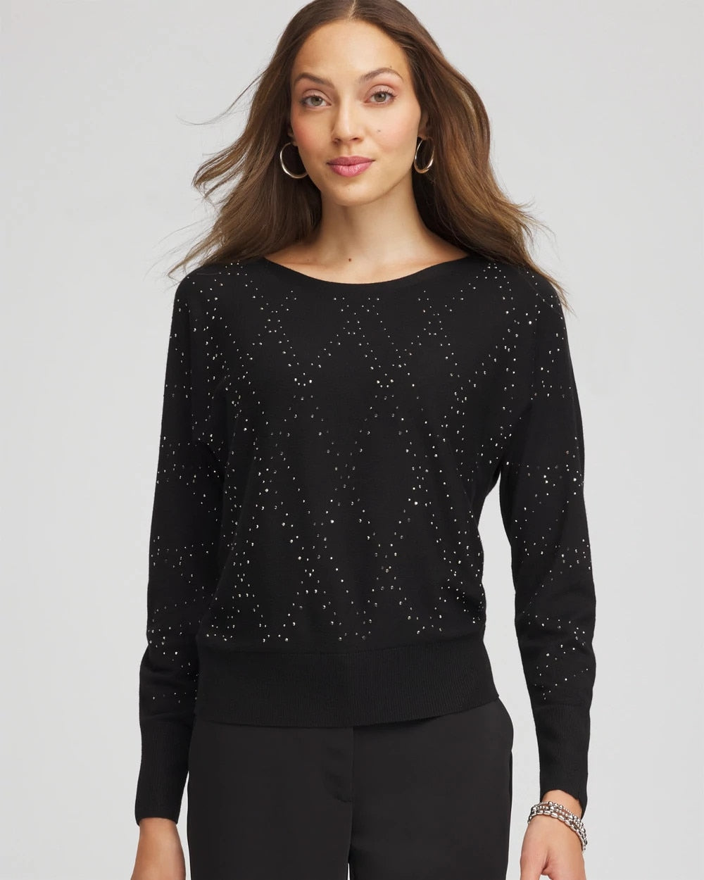 Chico's Latest - Ella Embellished Dolman Pullover Sweater Black