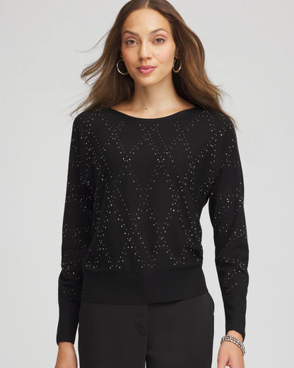 Chico's Latest - Ella Embellished Dolman Pullover Sweater Black