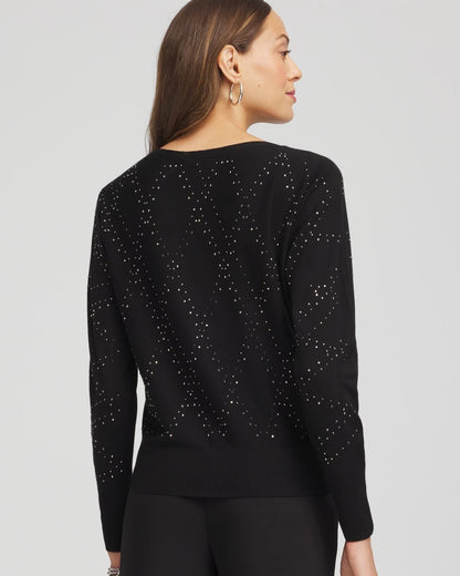 Chico's Latest - Ella Embellished Dolman Pullover Sweater Black