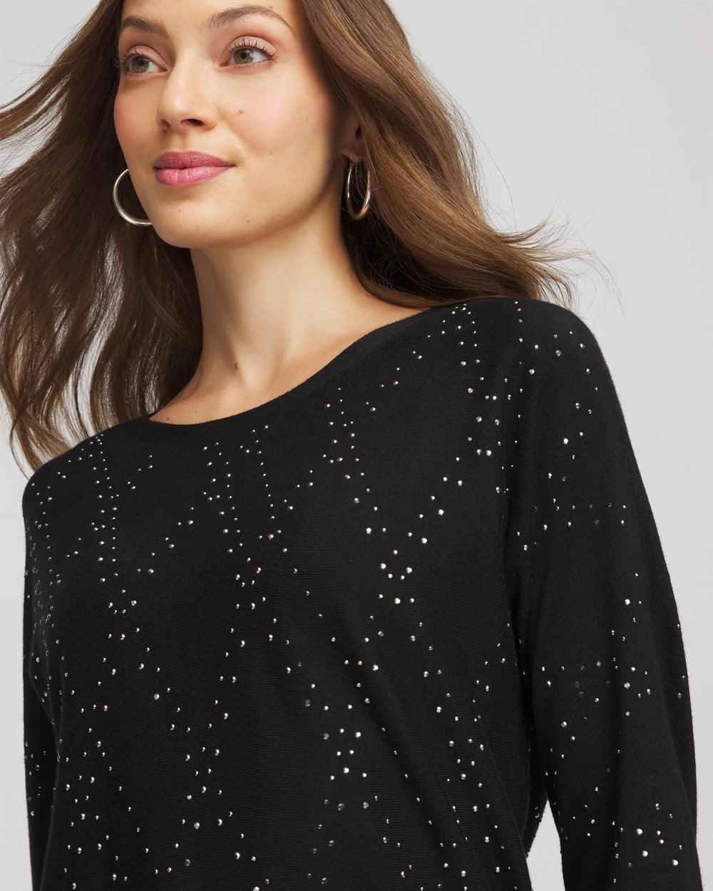 Chico's Latest - Ella Embellished Dolman Pullover Sweater Black