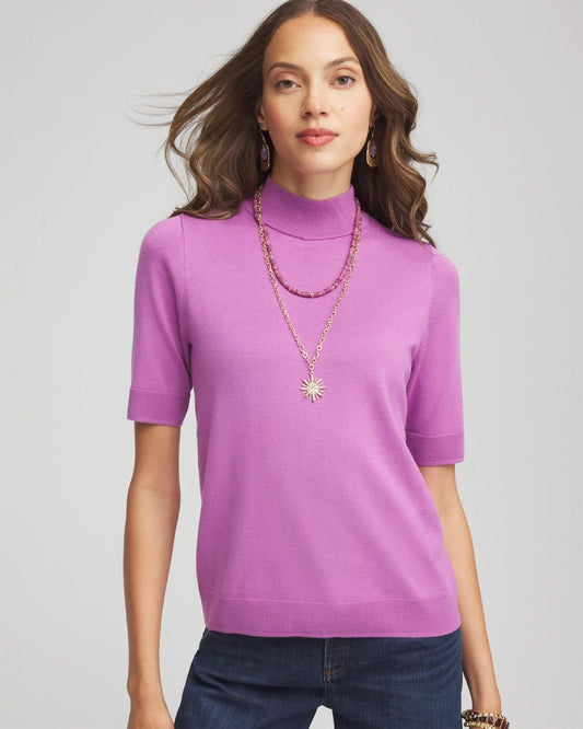 Chico's Essential - Ella Elbow Sleeve Mockneck Sweater Gooseberry