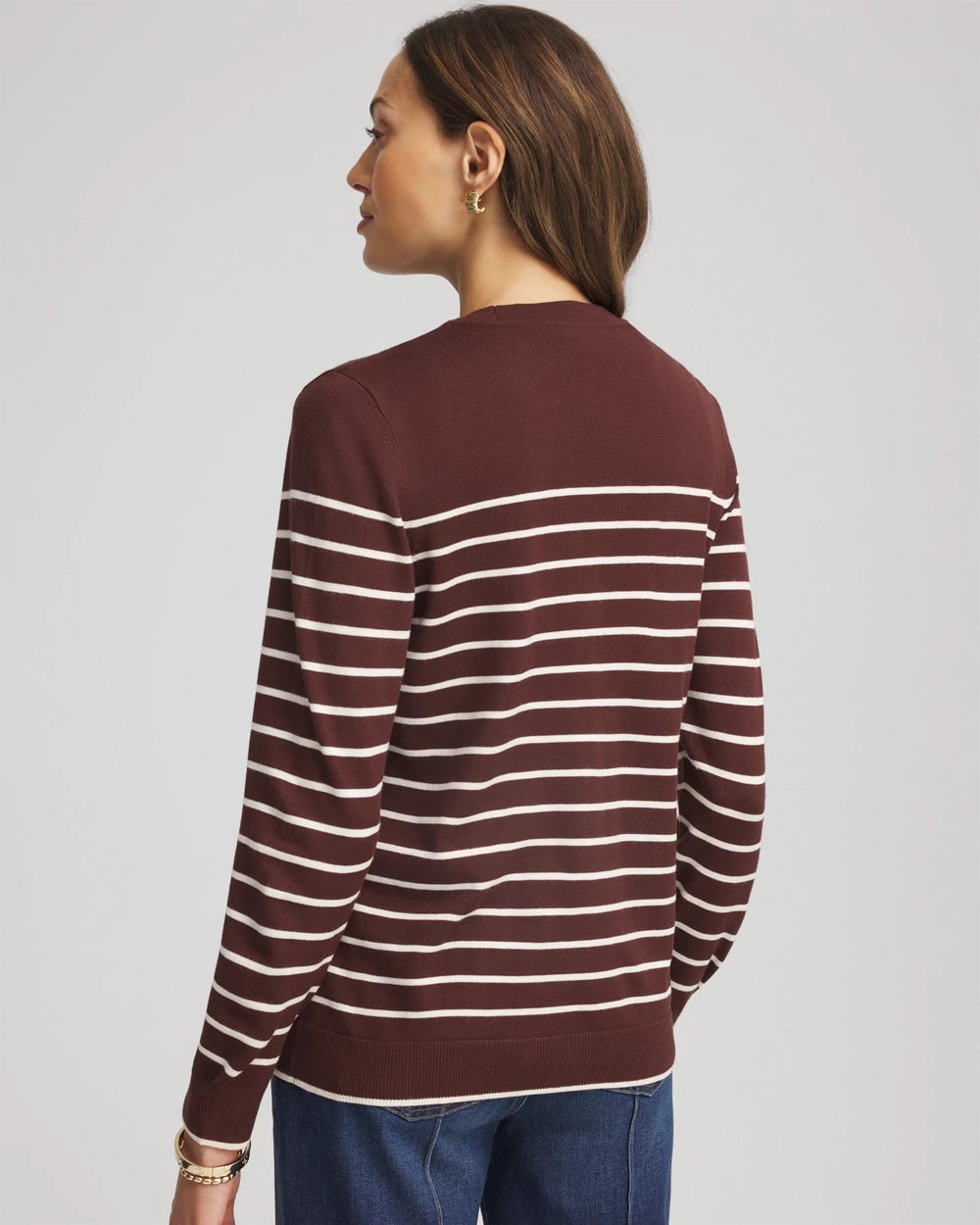 Chico's Signature - Ella Striped Long-Sleeve Cardigan Cacao