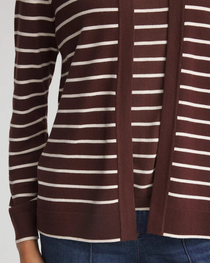Chico's Signature - Ella Striped Long-Sleeve Cardigan Cacao