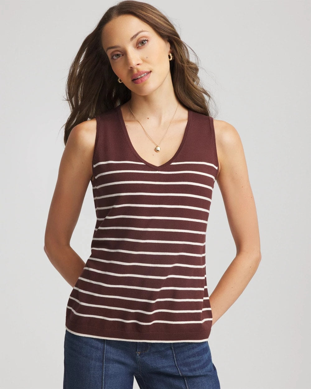 Chico's Classic - Ella Striped Sweater Tank Cacao