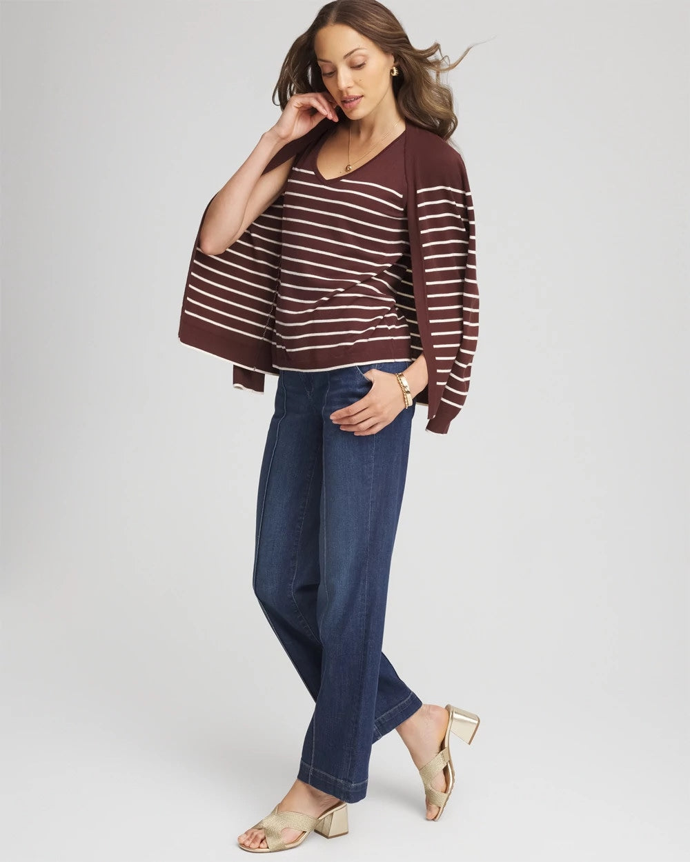 Chico's Classic - Ella Striped Sweater Tank Cacao