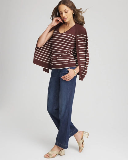 Chico's Classic - Ella Striped Sweater Tank Cacao