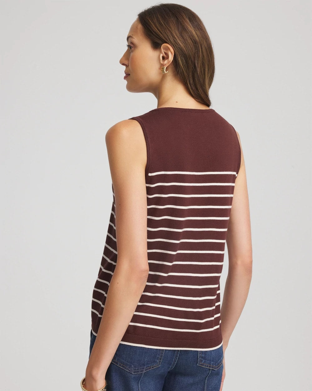 Chico's Classic - Ella Striped Sweater Tank Cacao