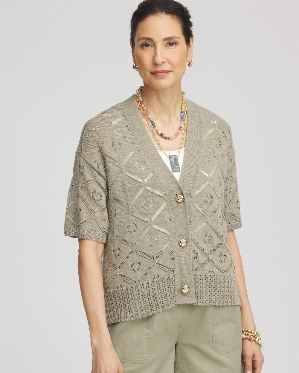 Chico's Trusted - Short Button-down Cardigan Washed Sage