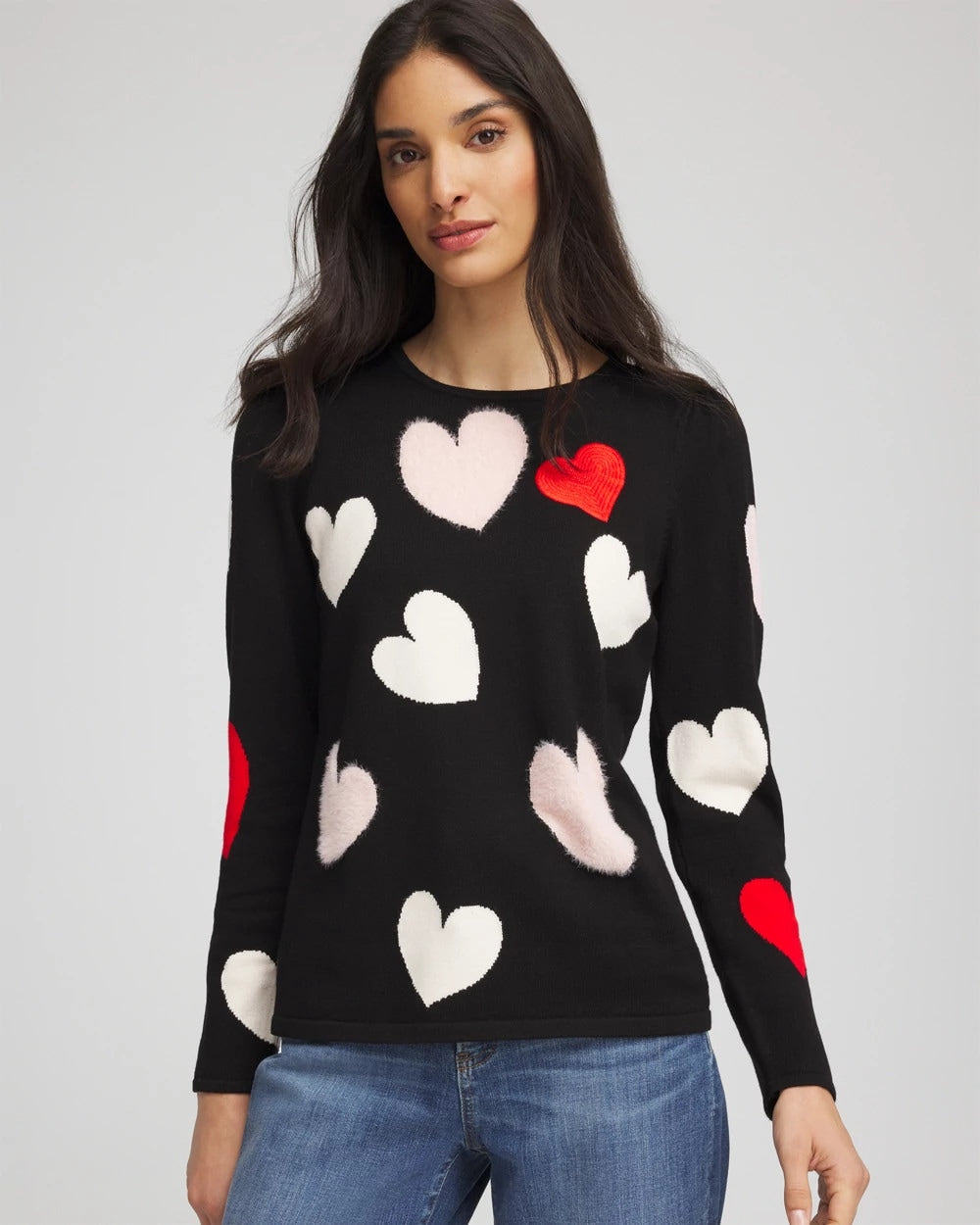 Chico's Quality - V-Day Multi-Heart Pullover Black