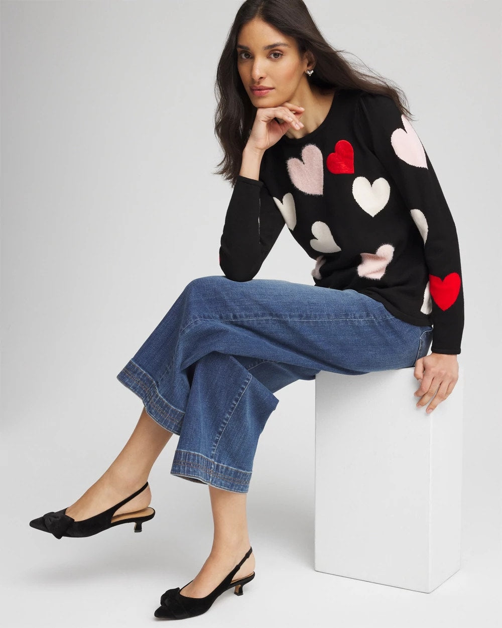Chico's Quality - V-Day Multi-Heart Pullover Black