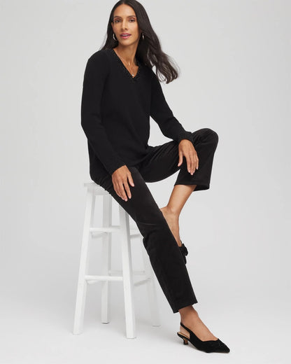 Chico's Sale - Embellished V-Neck Pullover Sweater Black