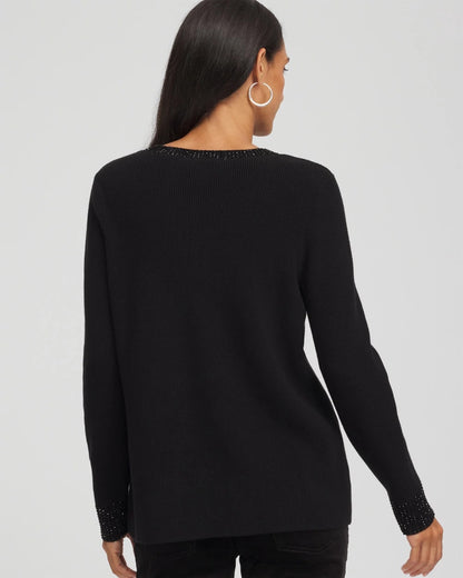Chico's Sale - Embellished V-Neck Pullover Sweater Black
