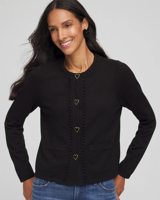 Chico's Value - V-Day Embroidered Crewneck Cardigan Black