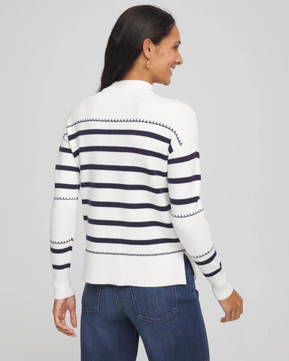 Chico's Essential - Striped Relaxed Mockneck Pullover Ecru