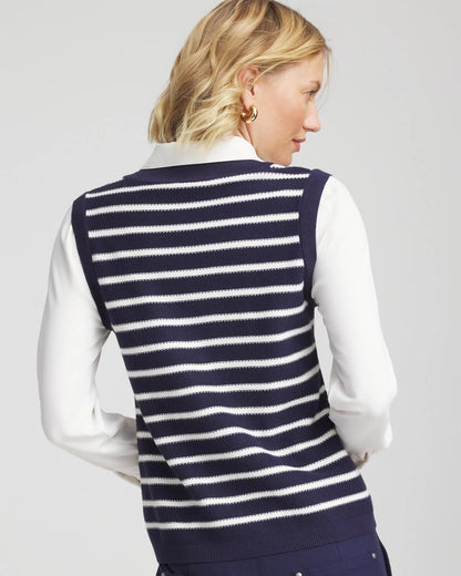 Chico's Value - Striped V-Neck 2 in 1 Sweater Vest Passport Blue