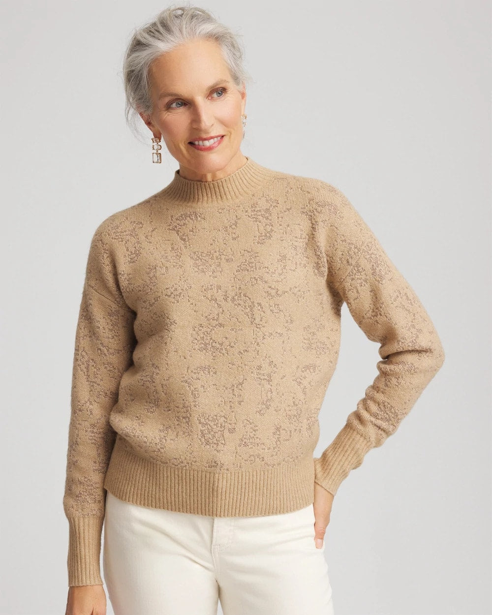 Chico's Everyday - Jacquard Mockneck Pullover Champagne Fizz