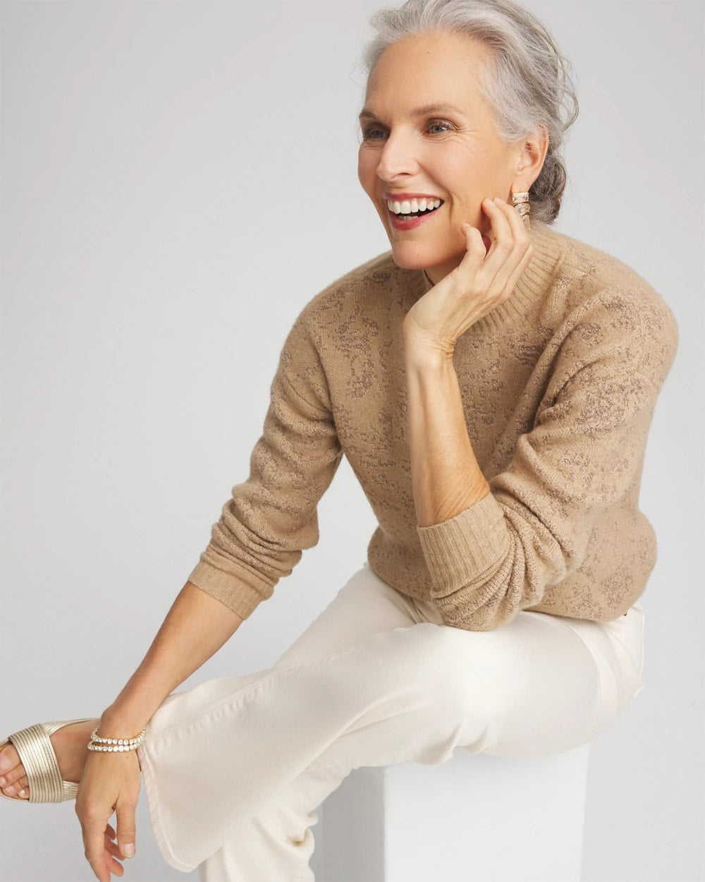Chico's Everyday - Jacquard Mockneck Pullover Champagne Fizz