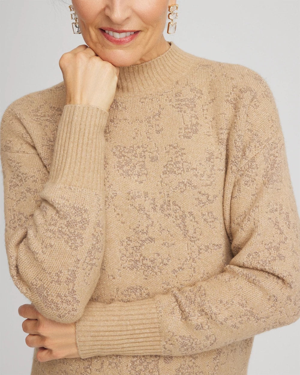 Chico's Everyday - Jacquard Mockneck Pullover Champagne Fizz