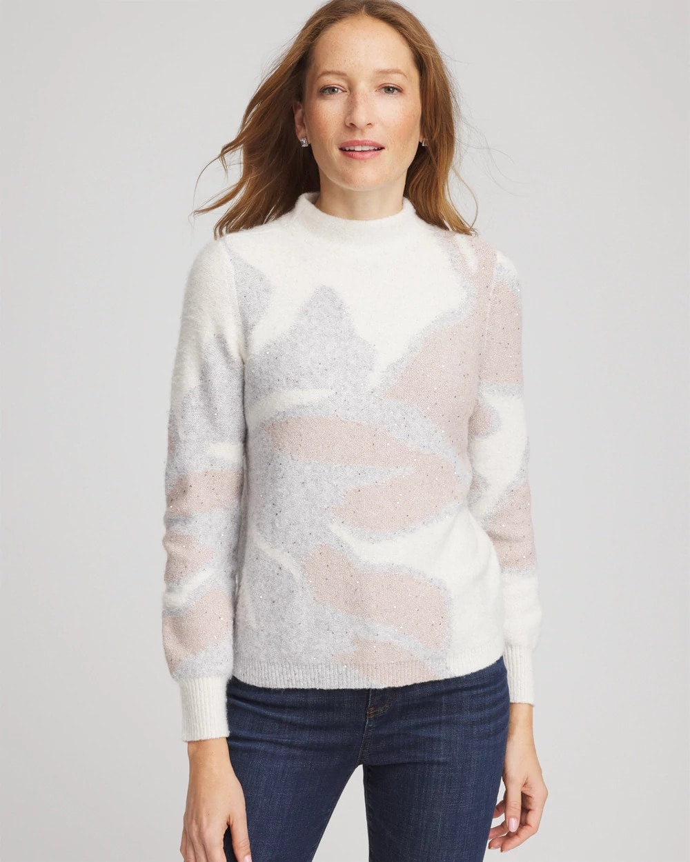 Chico's Exclusive - Bloom Metallic Intarsia Pullover Sweater Birch Bark