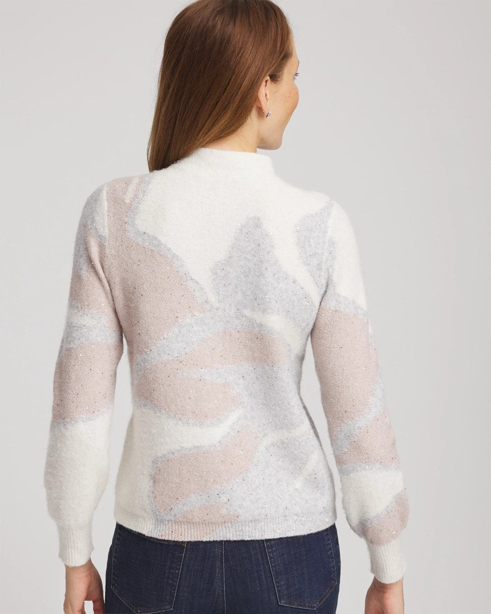 Chico's Exclusive - Bloom Metallic Intarsia Pullover Sweater Birch Bark