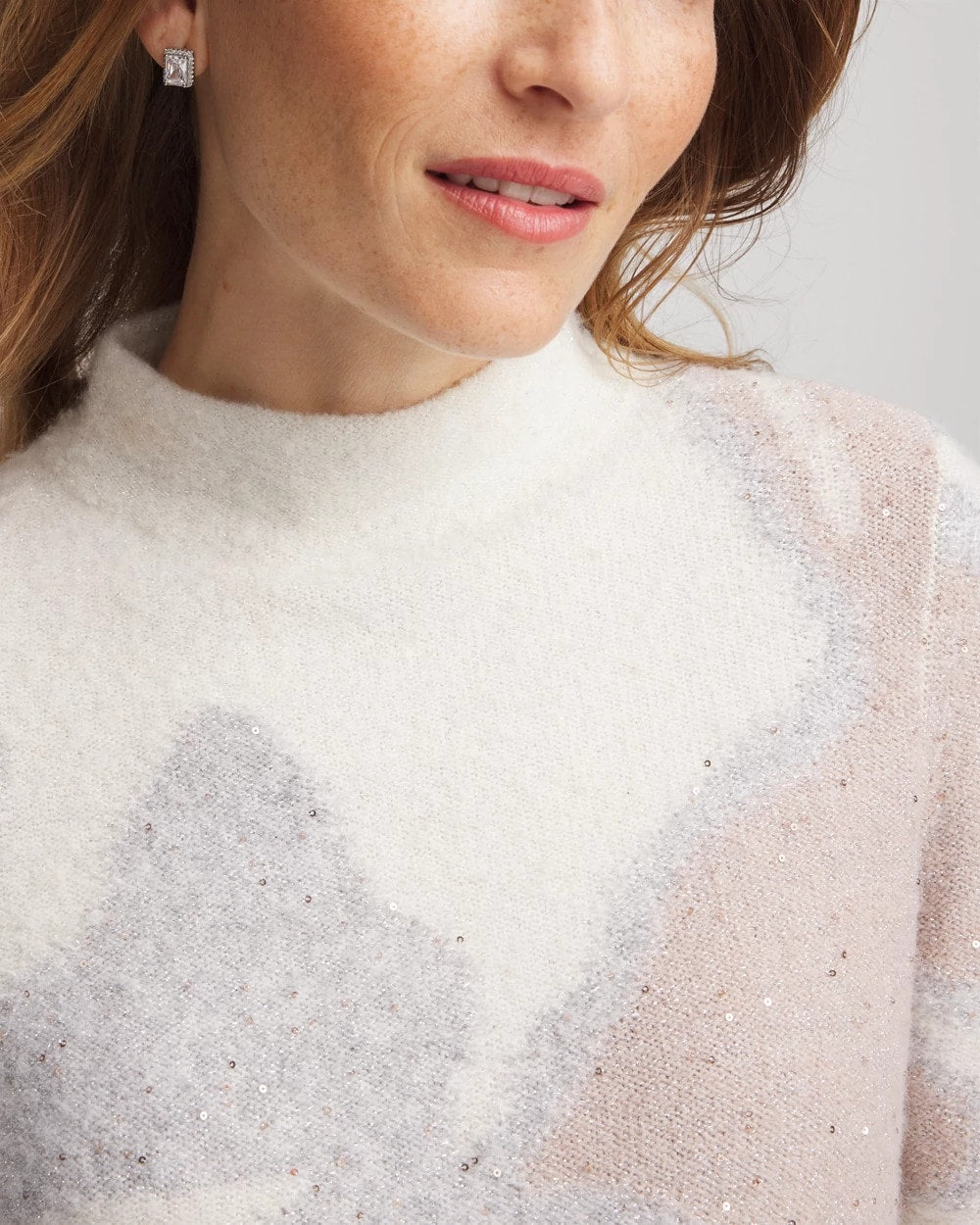 Chico's Exclusive - Bloom Metallic Intarsia Pullover Sweater Birch Bark