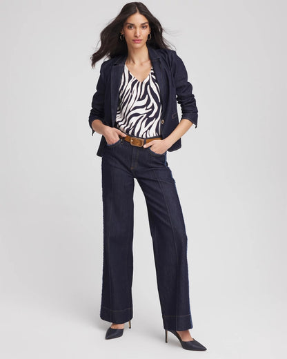 Chico's Classic - Ella Zebra V-Neck Pullover Sweater Passport Blue