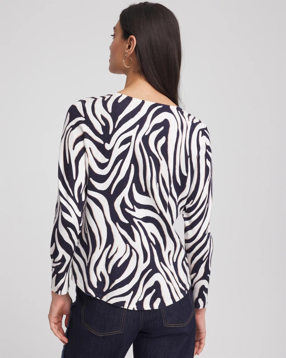 Chico's Classic - Ella Zebra V-Neck Pullover Sweater Passport Blue