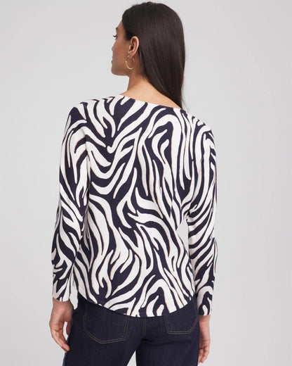 Chico's Classic - Ella Zebra V-Neck Pullover Sweater Passport Blue