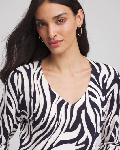 Chico's Classic - Ella Zebra V-Neck Pullover Sweater Passport Blue