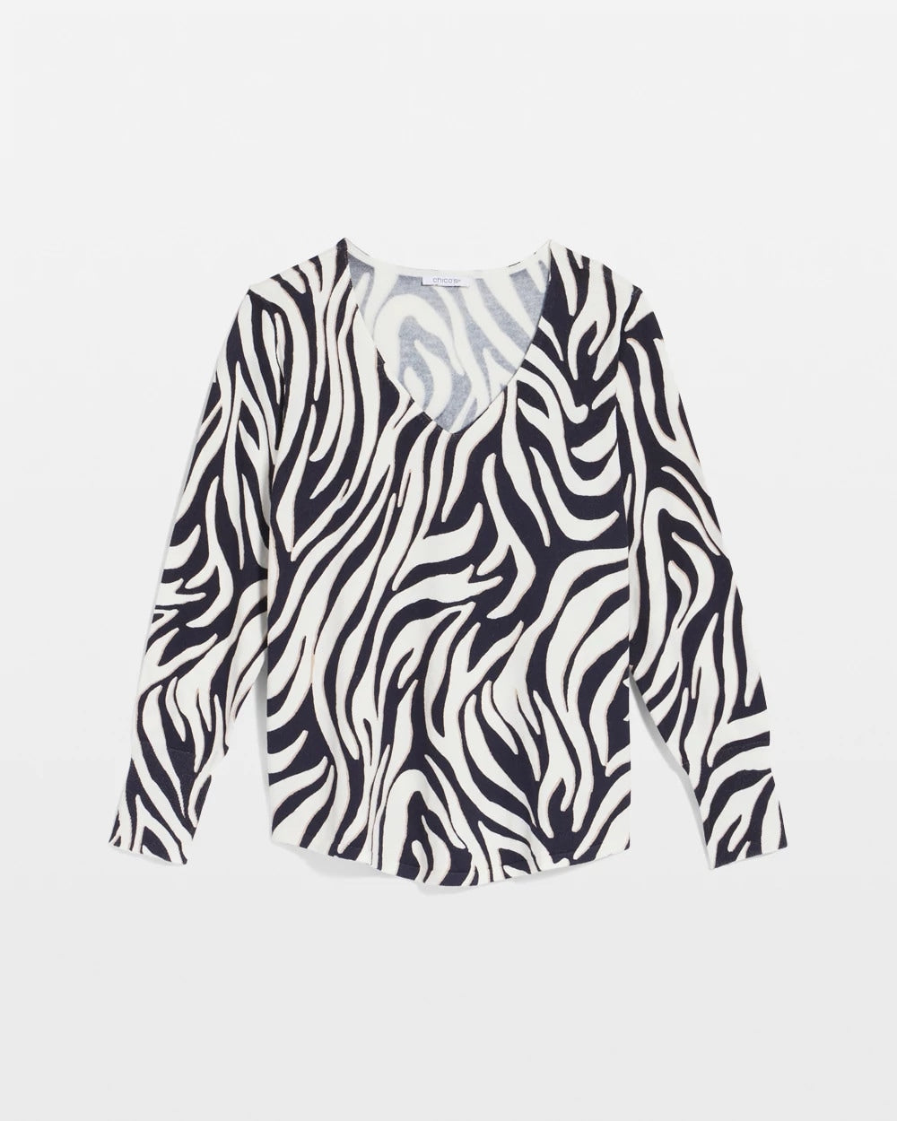 Chico's Classic - Ella Zebra V-Neck Pullover Sweater Passport Blue