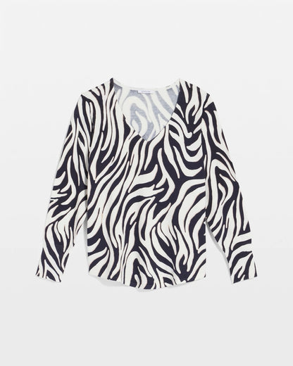 Chico's Classic - Ella Zebra V-Neck Pullover Sweater Passport Blue